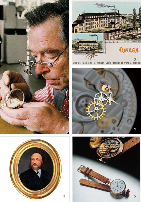 코-액시얼 탈진기를 개발한 시계 장인 조지 다니엘스, 오메가의 창립자 루이 브란트 초상